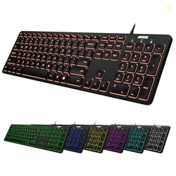 Arteck Backlit USB Wired Full Size Keyboard with Media Hotkey for PC a