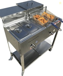 Deep Fryer Cart | 2 Fry Baskets | 3 Gallon Single Tank | 2 Pan Steam T