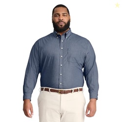 Izod Men's Big and Tall Performance Comfort Long Sleeve Gingham Button