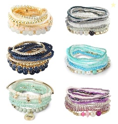 LOYALLOOK 6 Sets Bohemian Stackable Bead Bracelets for Women Stretch B