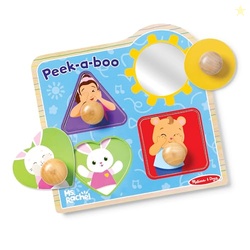 Melissa & Doug Ms. Rachel Wooden Peek-a-Boo Jumbo Peg Puzzle, 4-Piece 