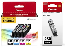 Canon CLI-281 BKCMY 4-Color Ink Tank Value Pack (2091C005) PGI-280 Pig
