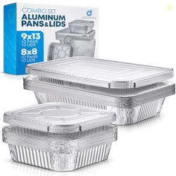 Diplastible Disposable Aluminum Pans With Lids, 9x13 (10pc) And 8x8 Sq