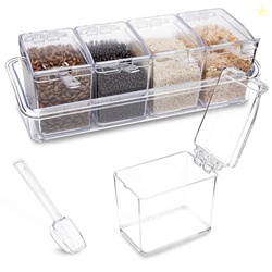 XJMWXHFC Clear Seasoning Box, 4 Pieces Seasoning Rack Spice Pots, Stor