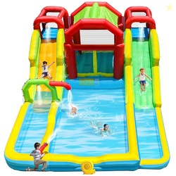 WELLFUNTIME Inflatable Water Double Slides Park with Blower, Shade Ten