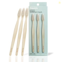 Davids Premium Bamboo Soft Bristle Toothbrush - 3 Pack | BPA Free, Eco