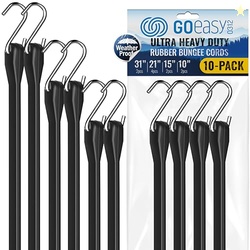 GOEASY0312 Rubber Bungee Cords with Hooks - Heavy Duty Max Stretch 1.8