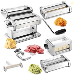 Pasta Maker Deluxe Set- Stainless Steel Machine w 3 Interchangeable At