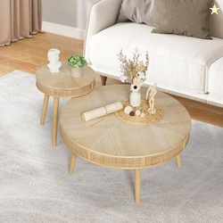 Wnutrees Farmhouse Round Coffee Table, Rustic Sofa Side Tea Tables Nes
