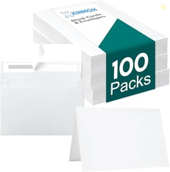 100 Pack White Blank Cards and 100 Pack Envelopes 4x6, Note Greeting C