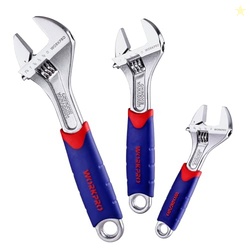 WORKPRO 3-piece Adjustable Wrench Set CR-V with Rubberized Anti-Slip G