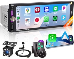 6.9" Single DIN Car Radio with Wireless Apple CarPlay, Car Bluetooth 5