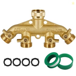 Triumpeek 4 Way Brass Hose Splitter, Heavy Duty 4-Way Garden Hose Conn