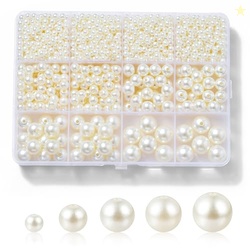 Hudinsun 1200 Pcs Pearl Beads for Jewelry Making, 5 Size Round Pearls 