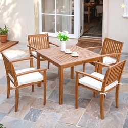 Flamaker 5 Piece Outdoor Dining Set Acacia Wood Patio Table and Chairs
