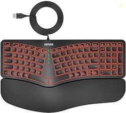 Arteck Ergonomic USB Wired Keyboard with Cushioned Wrist & Palm Rest, 