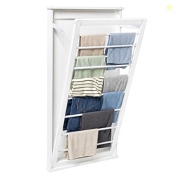 Honey-Can-Do Wall-Mounted Wooden Clothes Drying Rack with Drying Rod, 