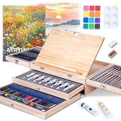 TMOL 85 Piece Deluxe Wooden Art Supplies, Art Kit with Easel, Sketchin