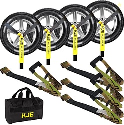 KJE 4 Pack Car Tie Down Straps for Trailers - Tire Ratchet Strap with 