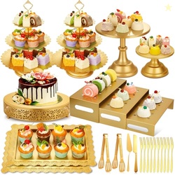 Audab Metal Gold Dessert Table Display Set Including Cake Stands, Cupc