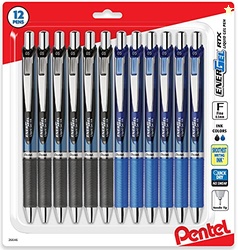 Pentel Energel 0.5 mm Rtx Retractable, 12 Pack of 6 Black & 6 Blue Ink