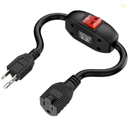 Inline On/Off Switch Extension Cord, Plugrand 3-Prong Household Switch