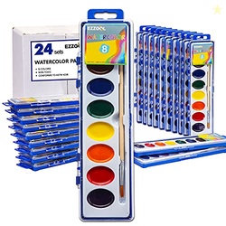 Ezzgol Watercolor Paint Sets Bulk Pack of 24, 8 Colors Washable Paint 