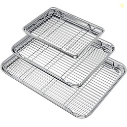 Wildone Baking Sheet with Rack Set (3 Pans + 3 Racks), Stainless Steel