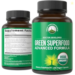 Organic Super Greens 150 Capsules - Green Juice Superfood Supplement w