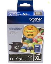 Brother Printer LC752PKS 2 Pack of LC-75BK Cartridges Ink - Retail Pac