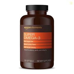 Amazon Elements Super Omega-3, Wild-Caught Fish Oil, Natural Lemon Fla