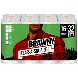 Brawny Tear-A-Square Paper Towels, 16 Double Rolls = 32 Regular Rolls,