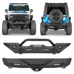 Hooke Road Front and Rear Bumper Combo for 2007-2018 Jeep Wrangler JK 