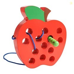 JCREN Wooden Lacing Apple Threading Toys Wood Lace Block Puzzle Shape 