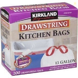 Kirkland Signature Drawstring Kitchen Trash Bags - 13 Gallon, 200 Coun