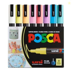 Posca Markers Set, 8 Fine Paint Markers 3M  Soft Tones  White, Sunshin