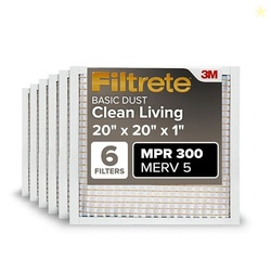 Filtrete 20x20x1 Air Filter MERV 5, 6-Pack AC Furnace HVAC, MPR 300 Ba