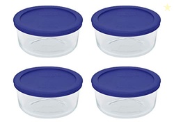 Pyrex 7201 4-Cup Glass Bowls and 7201-PC Cadet Blue Lids (4-Pack) Perf