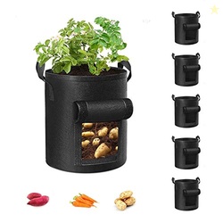 Cavisoo 5-Pack 10 Gallon Potato Grow Bags, Garden Planting Bag with Re