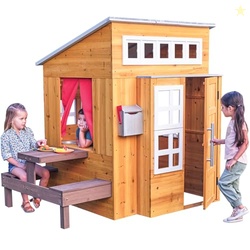 KidKraft Modern Outdoor Wooden Playhouse with Picnic Table, Mailbox an