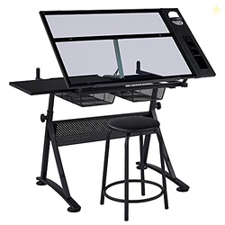 Yaheetech Drafting Table w/Stool Height Adjustable Multifunctional Art