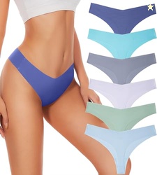 Hellopopgo Seamless Thongs For Women V-waisted No Show Thong Seamless 