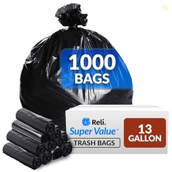 Reli. 13 Gallon Trash Bags | 1000 Bags | Black | Tall Kitchen | Strong