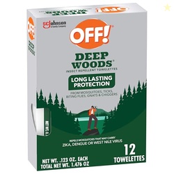 OFF! Deep Woods Mosquito and Insect Repellent Wipes, Long lasting, 12 