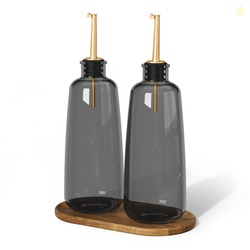 Beautiful 2-Piece Glass Oil and Vinegar Dispenser Set with Acacia Wood