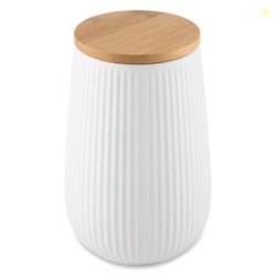 Thyme & Table Large 1.2L White Ceramic Ribbed Canister with Bamboo Lid