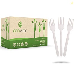 Ecovita 100% Compostable Forks - 500 Large Disposable Utensils (7 in.)