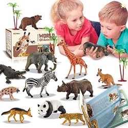 EnAuRoL 31 Pcs Safari Animals Figures Including 24 Realistic Jungle Pl