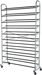 Amazon Basics 50-Pair Shoe Rack Organizer, Portable Rolling with Locki