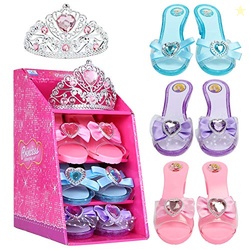 Mastom Girls Play Set! Princess Dress Up Shoes and Tiara (3 Pairs of S